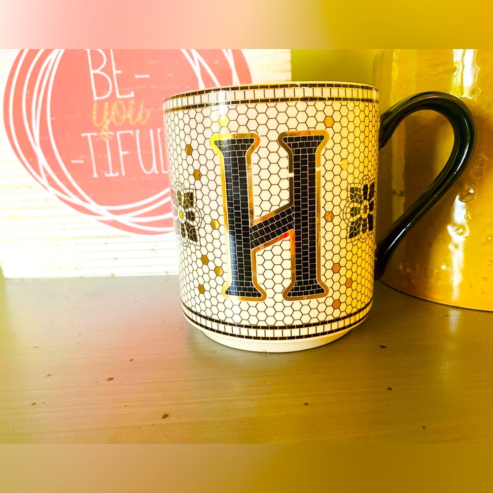 Anthropologie Monogram Mug with Black and Gold Accents